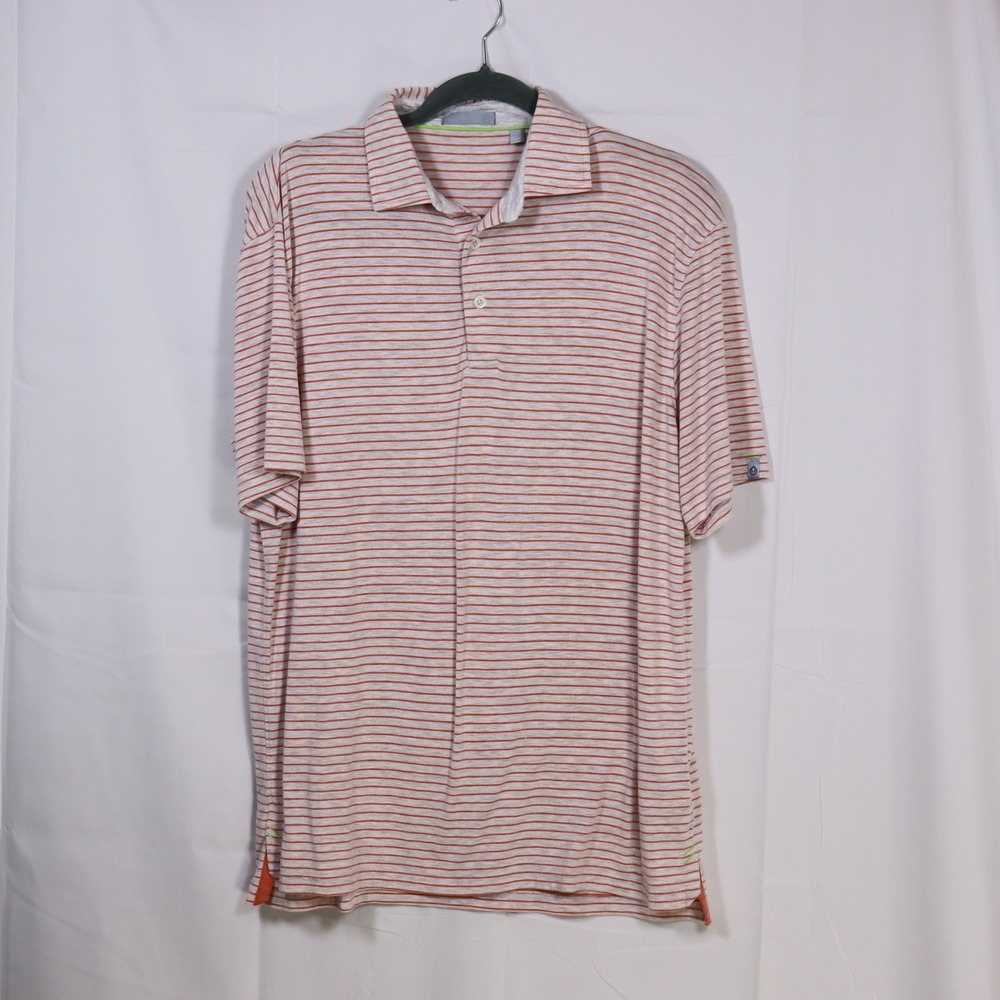 tasc Performance Polo Shirt M Orange Striped Mens Short Sleeve Golf Top